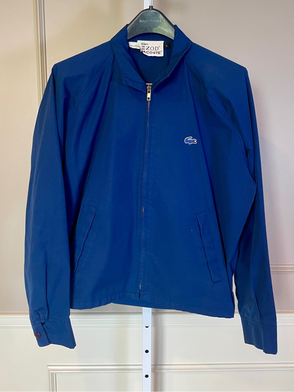 Izod Lacoste Vintage 80s Jacket Men's Large Navy Blue Dad Tennis Golf Full Zip